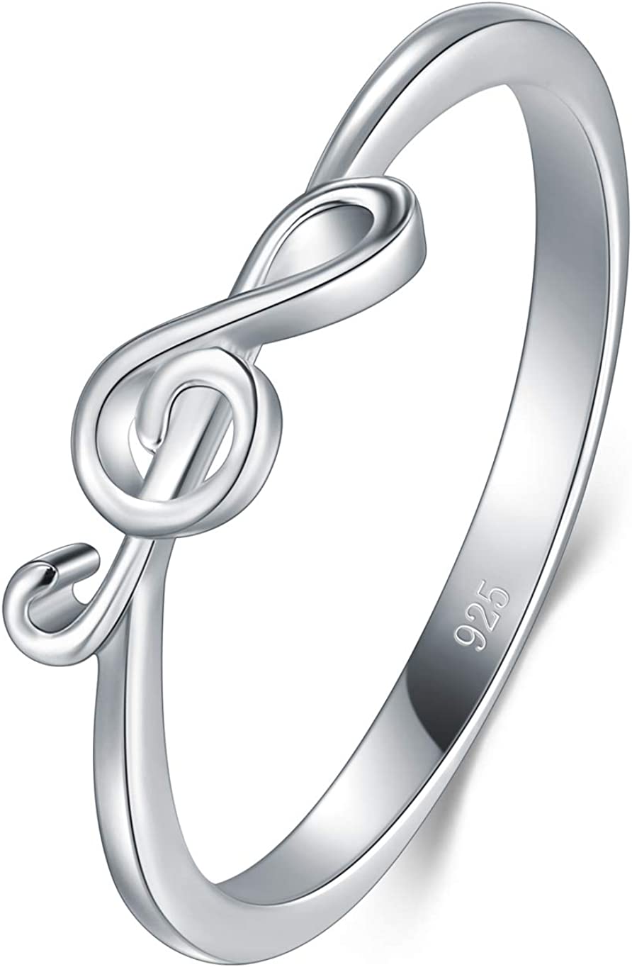 230816064918049_1 BORUO 925 Sterling Silver Ring - Stackable Music Note Band - Comfort Fit Silver Rings Women - Music Note Silver Band Ring - Fine Jewellery Stackable Ring, 2mm, Size 4-12 - Image 1